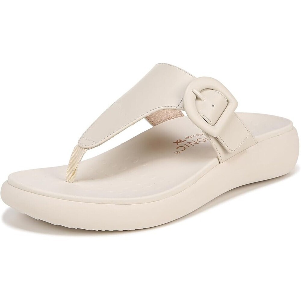 Vionic Activate Thongs Womens 11 Cream Leather Buckle T-Strap Flip Flop ZOGG2601